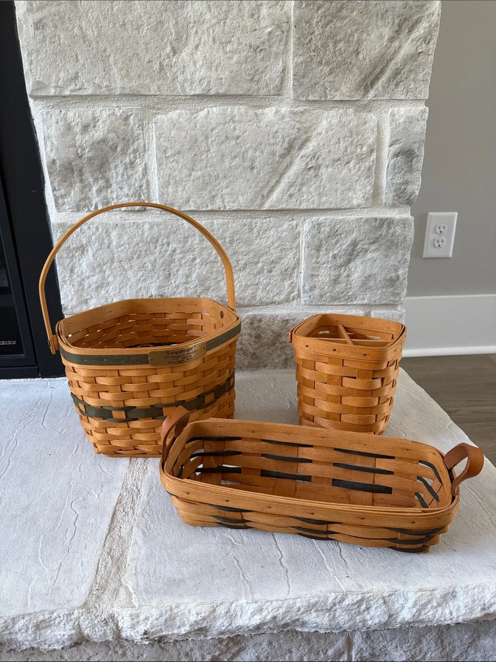 Longaberger Natural Brown Woven Basket Set. 1995,1997,1999 Editions